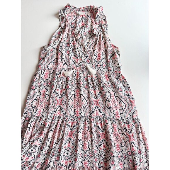 CLUB MONACO Whiite Printed Silk Crepe Ruffle Tiered A-Line Maxi Dress, Size 0 - Picture 5 of 15